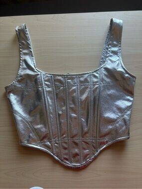 Fashion Nova Silver Metallic Corset Crop Top